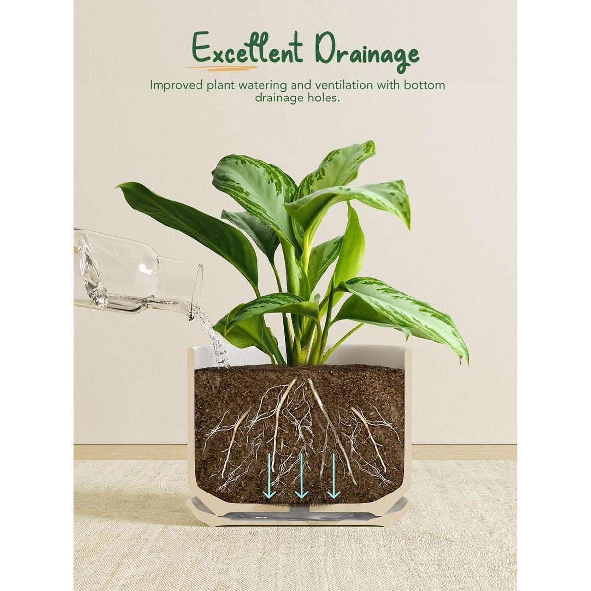 Keramik Blumentopf 25cm mit Untersetzer & Drainageloch – Grün