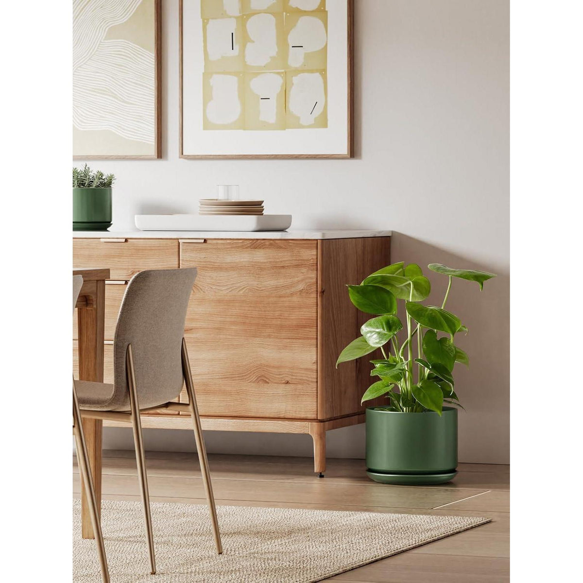 Keramik Blumentopf 25cm mit Untersetzer & Drainageloch – Grün