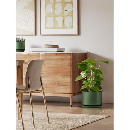 Keramik Blumentopf 25cm mit Untersetzer & Drainageloch – Grün