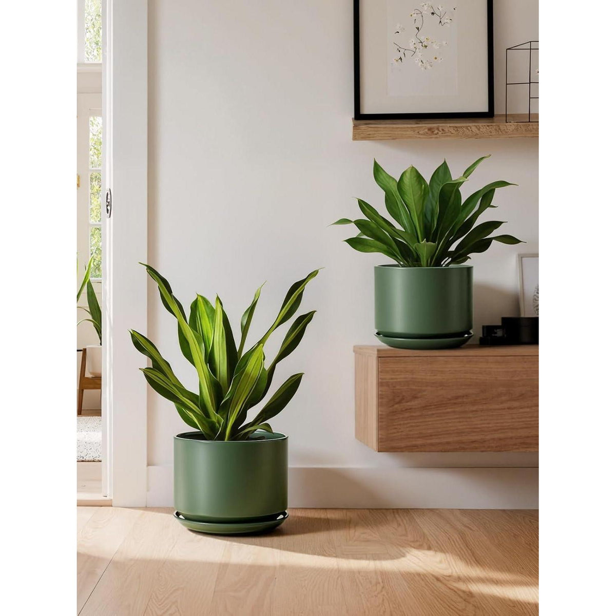 Keramik Blumentopf 25cm mit Untersetzer & Drainageloch – Grün