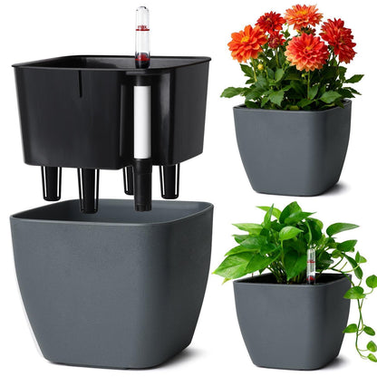 Selbstbewässerungstopf 17,5cm - Grau - 3er Set mit Wasseranzeige