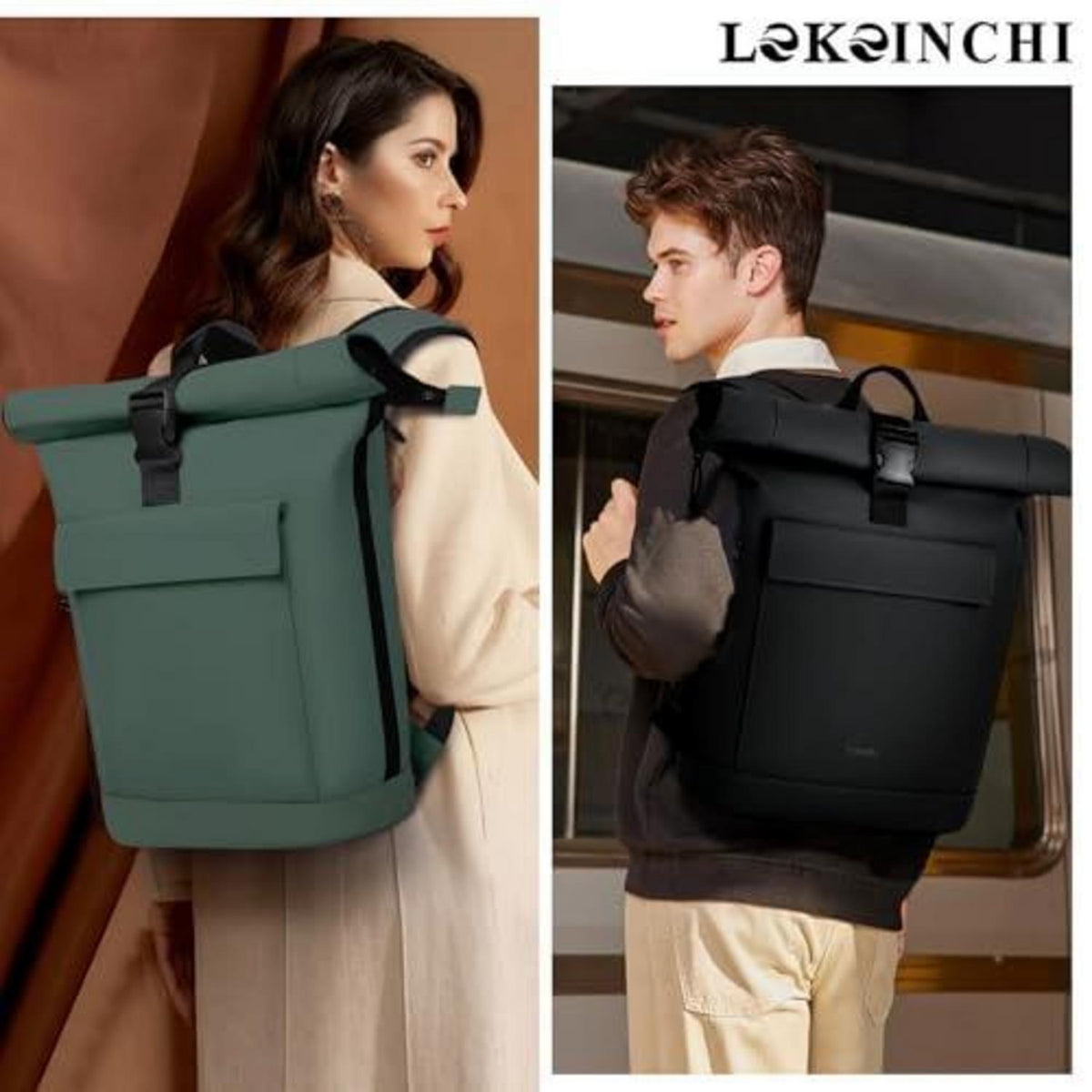 Rolltop Rucksack Dunkelgrün – Wasserdichter 17" Laptop Rucksack