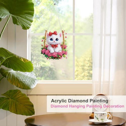 5D Diamantmalerei Kätzchen mit Rose - Fensterbild DIY Set