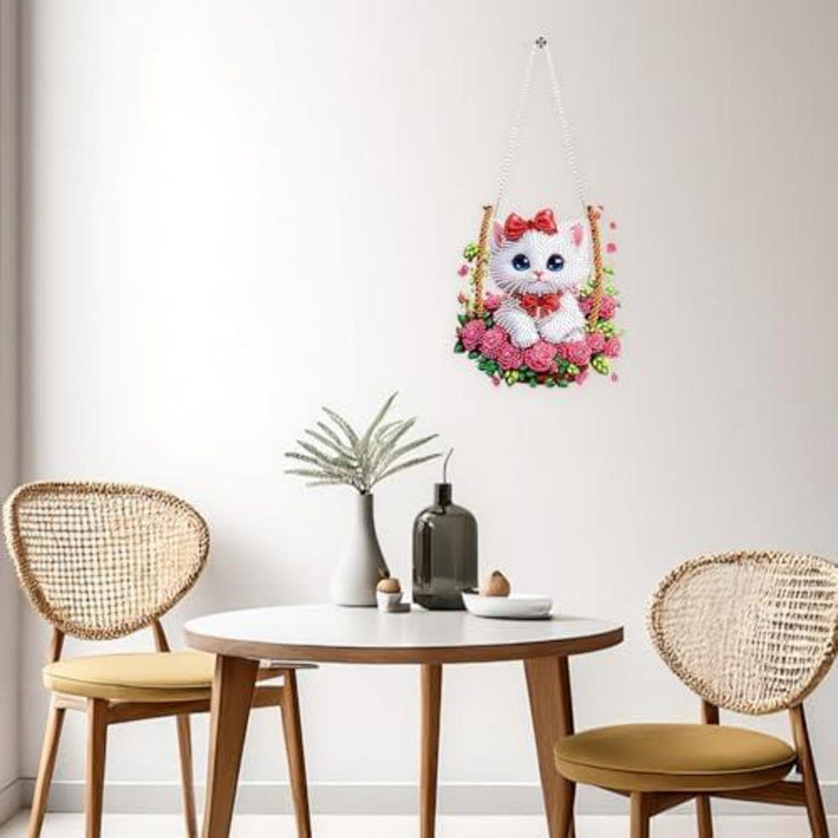 5D Diamantmalerei Kätzchen mit Rose - Fensterbild DIY Set