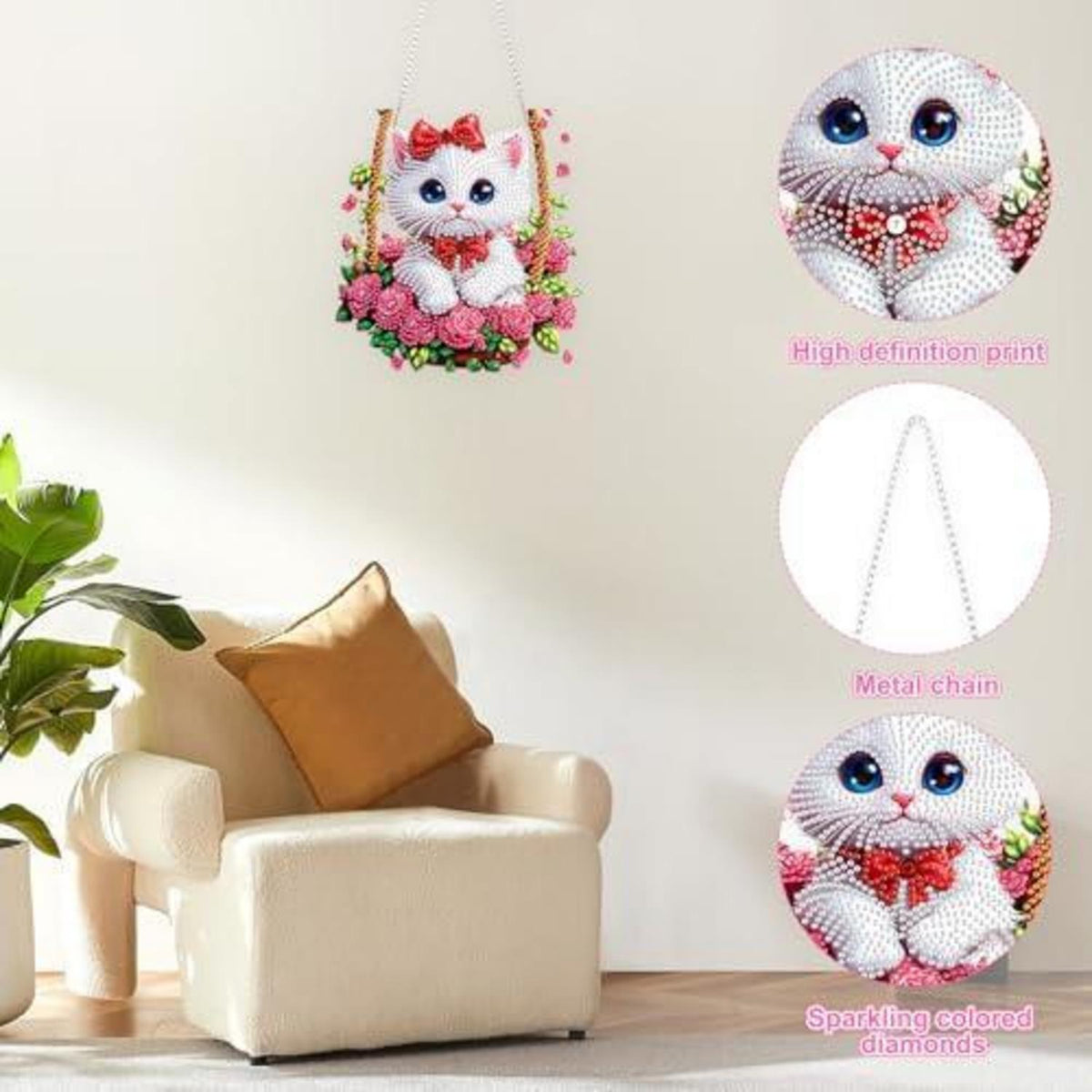 5D Diamantmalerei Kätzchen mit Rose - Fensterbild DIY Set