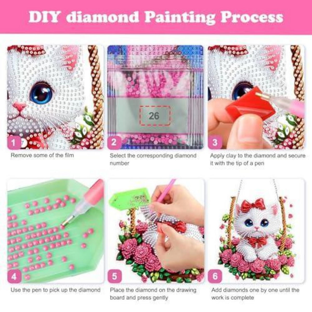5D Diamantmalerei Kätzchen mit Rose - Fensterbild DIY Set