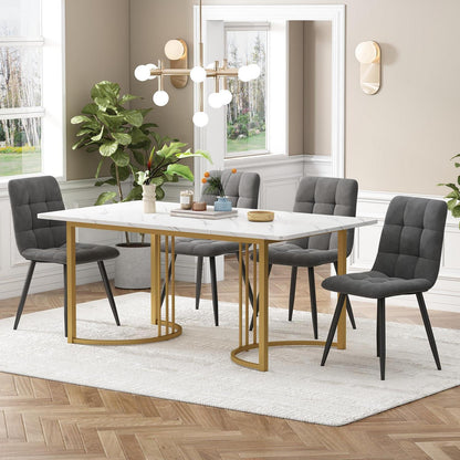 Essgruppe für 4 Personen | Küchentisch mit Samtstühlen Gold/Weiß