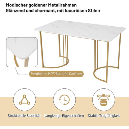Essgruppe für 4 Personen | Küchentisch mit Samtstühlen Gold/Weiß