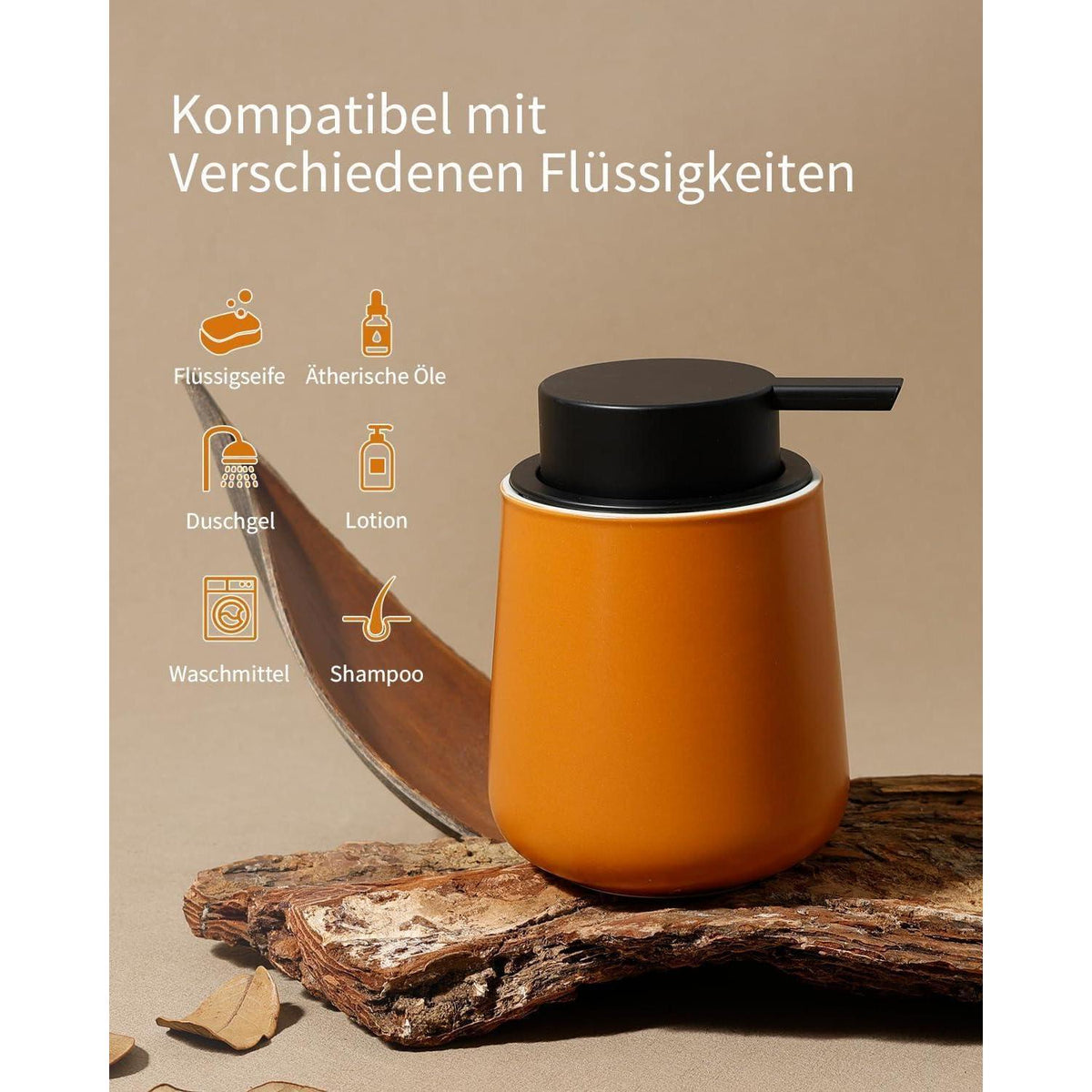 Keramik Seifenspender – Rotbraun, 350ml, Zeitloses Design