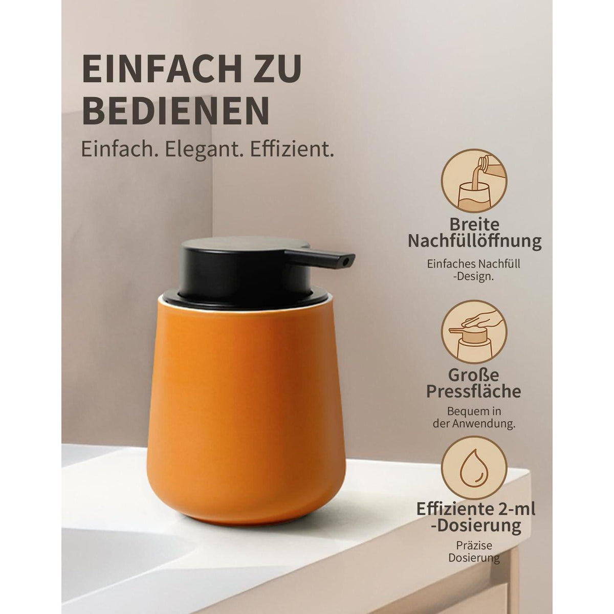 Keramik Seifenspender – Rotbraun, 350ml, Zeitloses Design