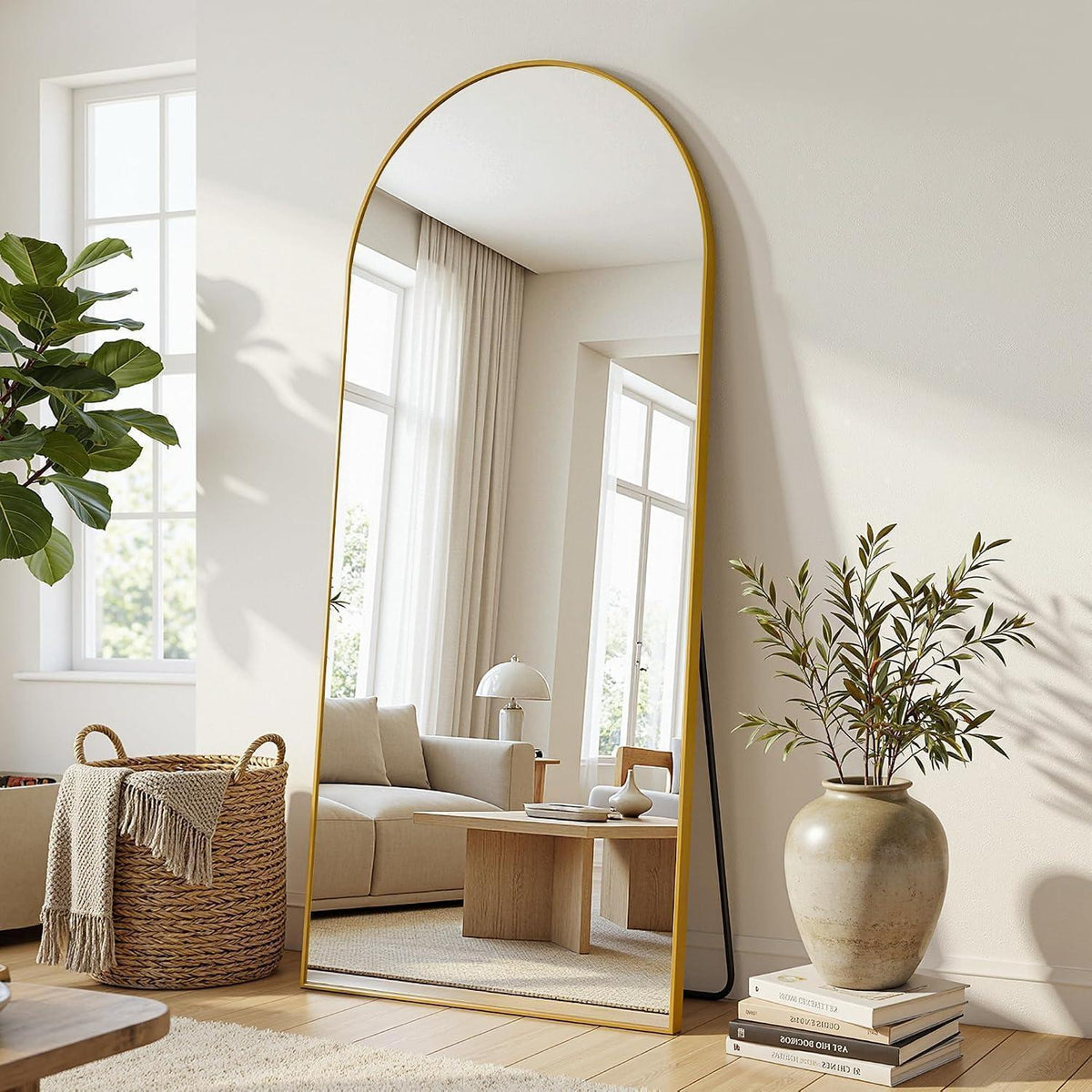 Ganzkörperspiegel gebogen, 180x68cm, Standspiegel Gold
