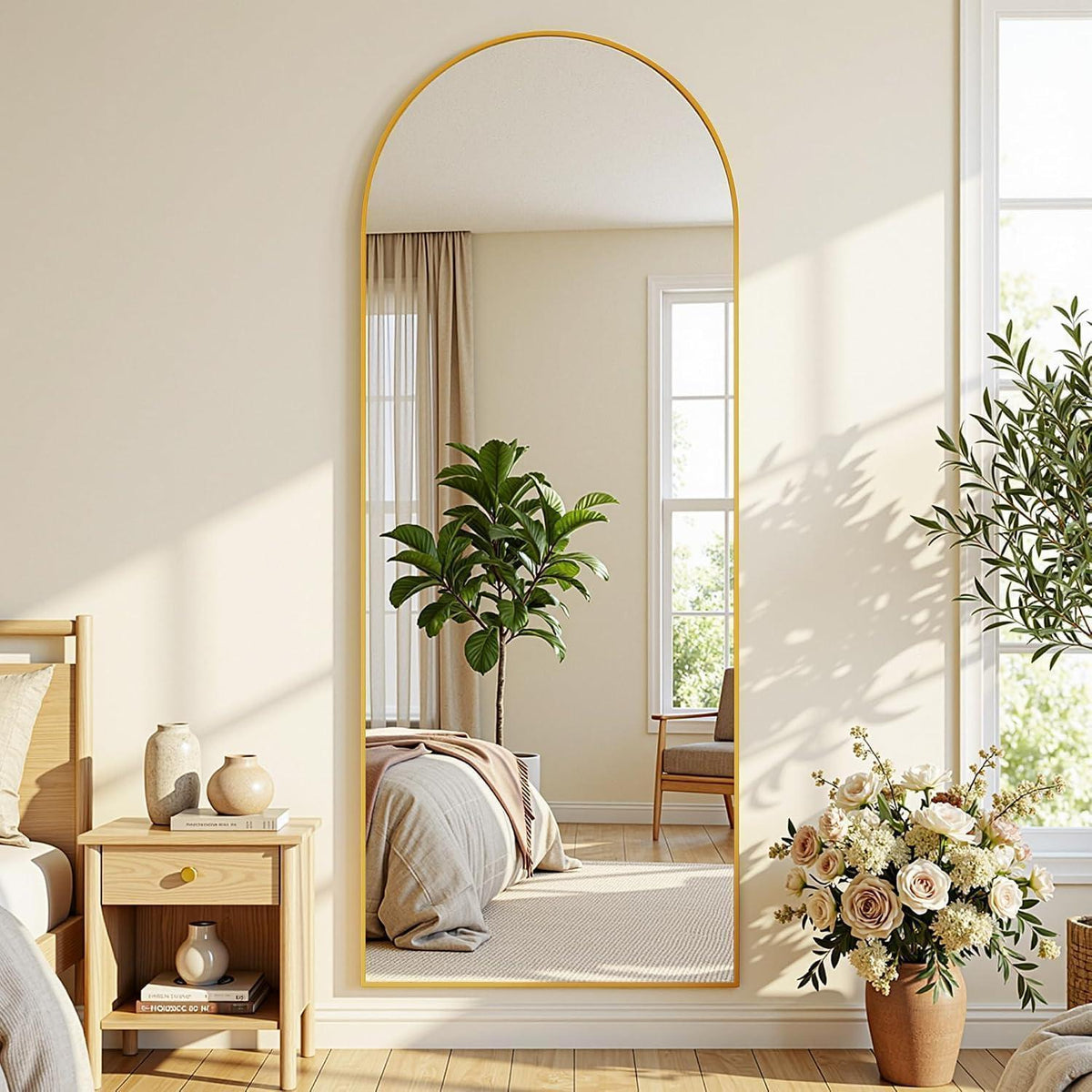 Ganzkörperspiegel gebogen, 180x68cm, Standspiegel Gold