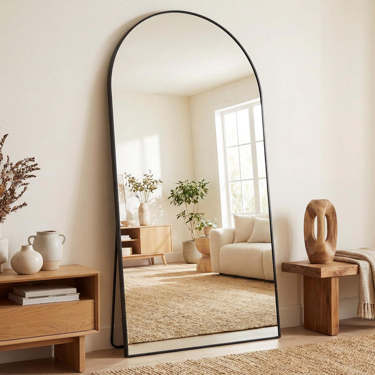 Ganzkörperspiegel gebogen 200x97cm – Standspiegel Schwarz