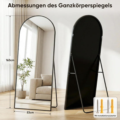 Ganzkörperspiegel gebogen, Standspiegel Schwarz 163x54cm