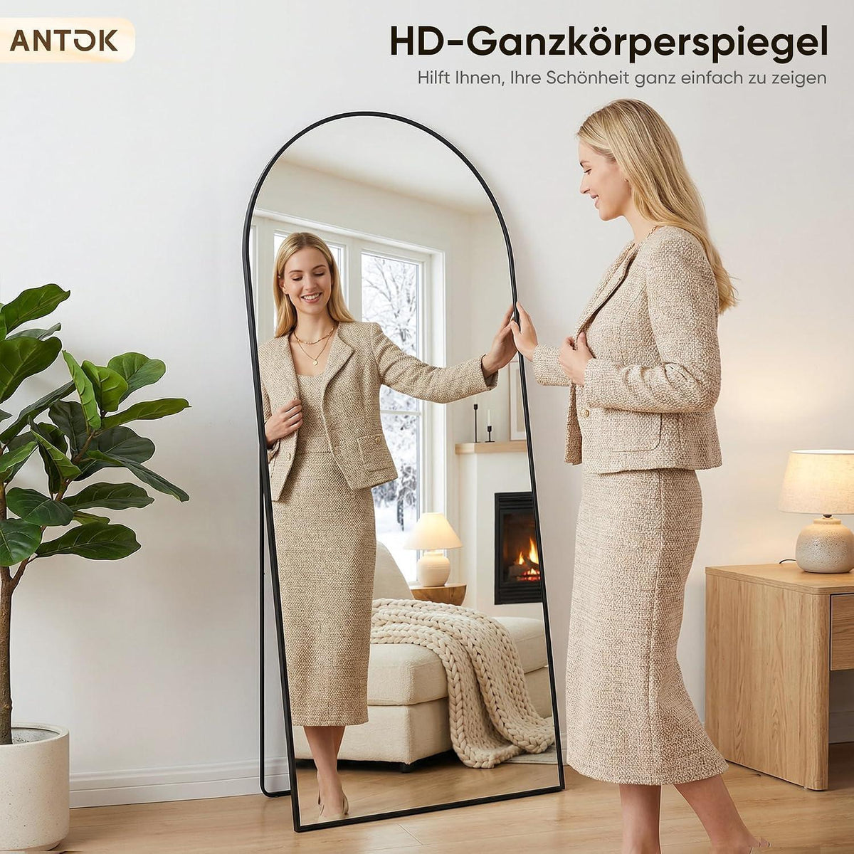 Ganzkörperspiegel gebogen, Standspiegel Schwarz 163x54cm
