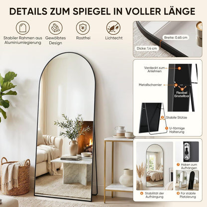 Ganzkörperspiegel gebogen, Standspiegel Schwarz 163x54cm