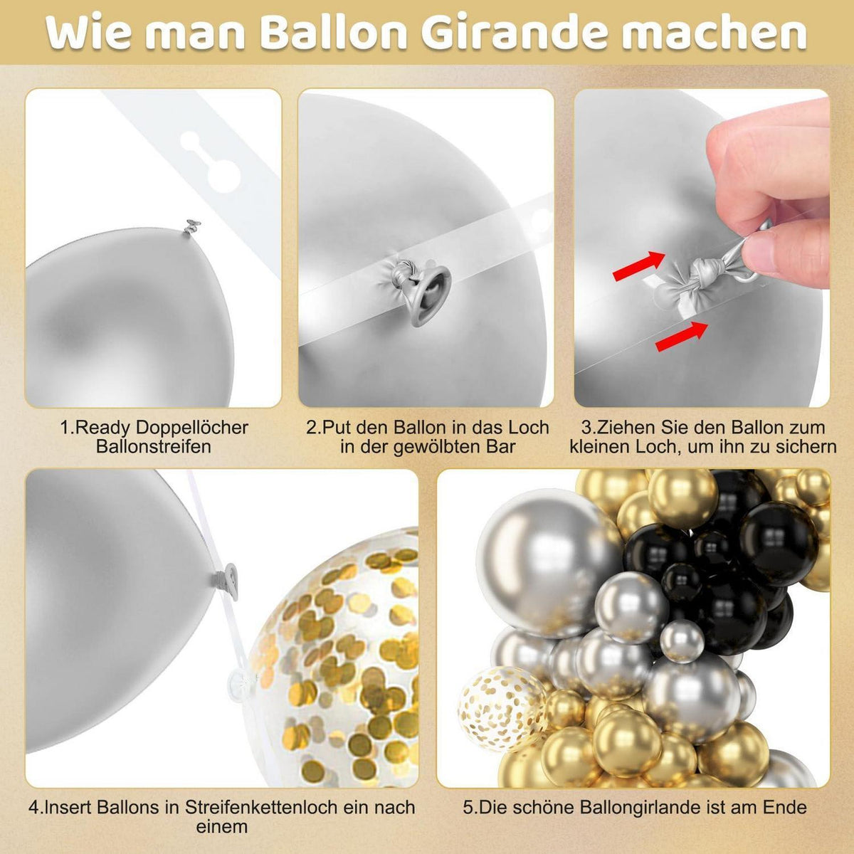 Schwarz Gold Ballons Girlande Set für Party & Deko