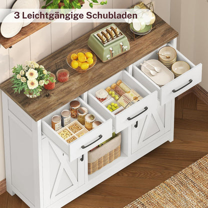 Sideboard mit Schubladen & Regalen – Weiß 90x30x80cm