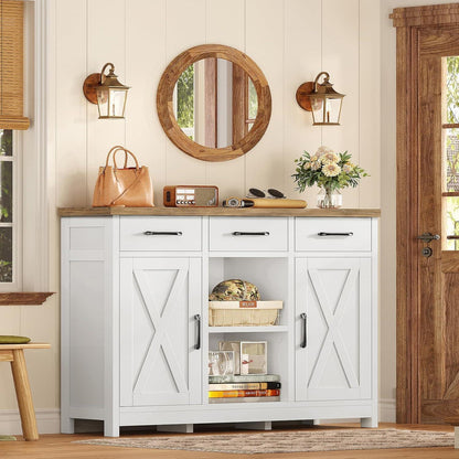 Sideboard mit Schubladen & Regalen – Weiß 90x30x80cm