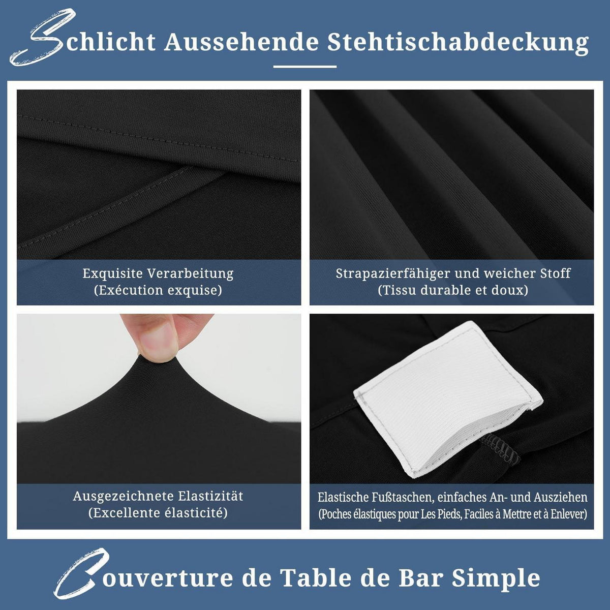 Schwarz Stretch Stehtisch Husse 8er-Set Ø 80-85 cm