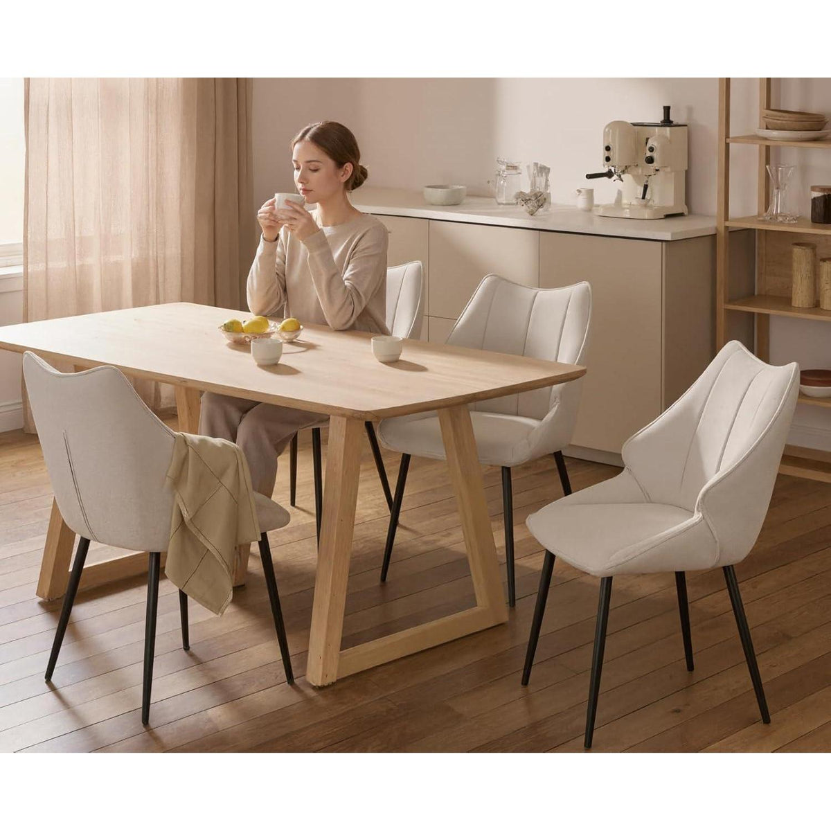 Chenille Esszimmerstühle 2er Set mit Steppung & Metallbeinen Weiß