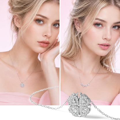 Ewige Rose Geschenkset mit Spieluhr & Kleeblatt Halskette Silber
