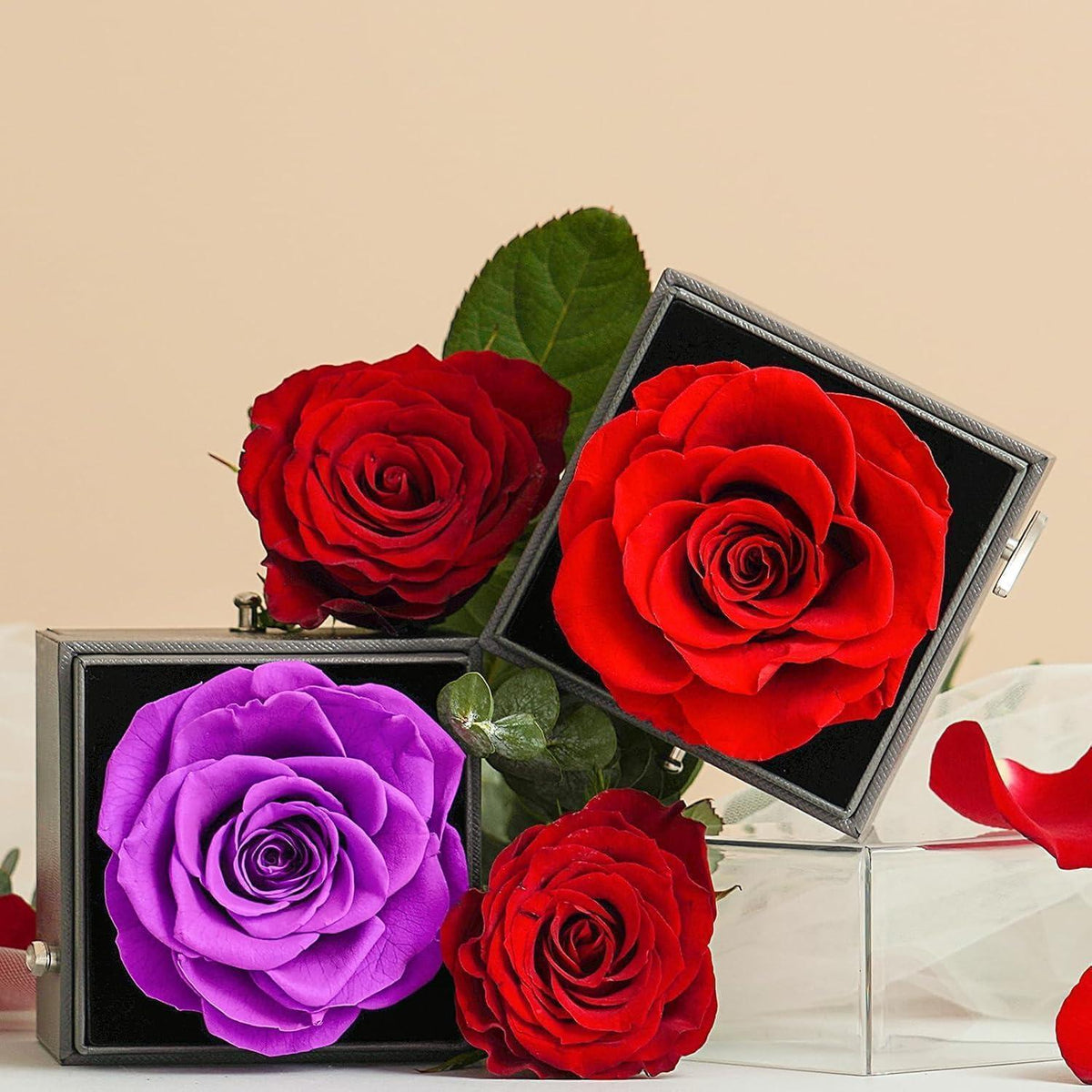 Ewige Rose Geschenkset mit Spieluhr & Kleeblatt Halskette Silber