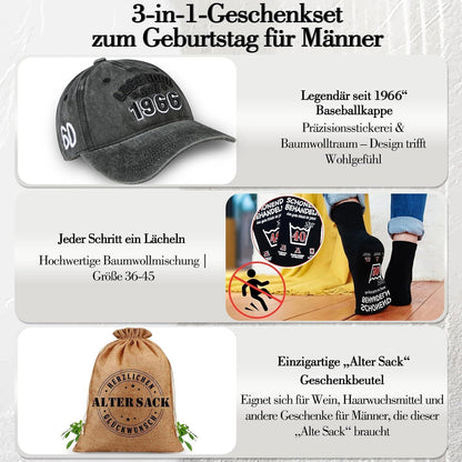 Geschenkset 40. Geburtstag Männer: Sack, Cap & Socken
