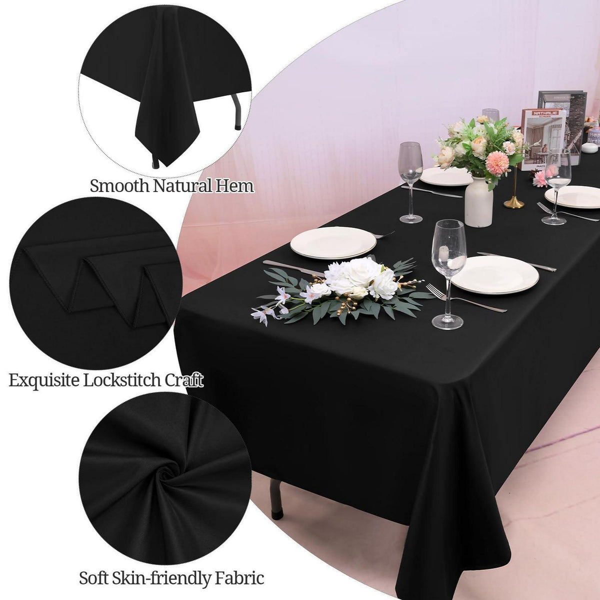 10x Tischdecke Schwarz 153x260cm | Rechteckig & Vielseitig