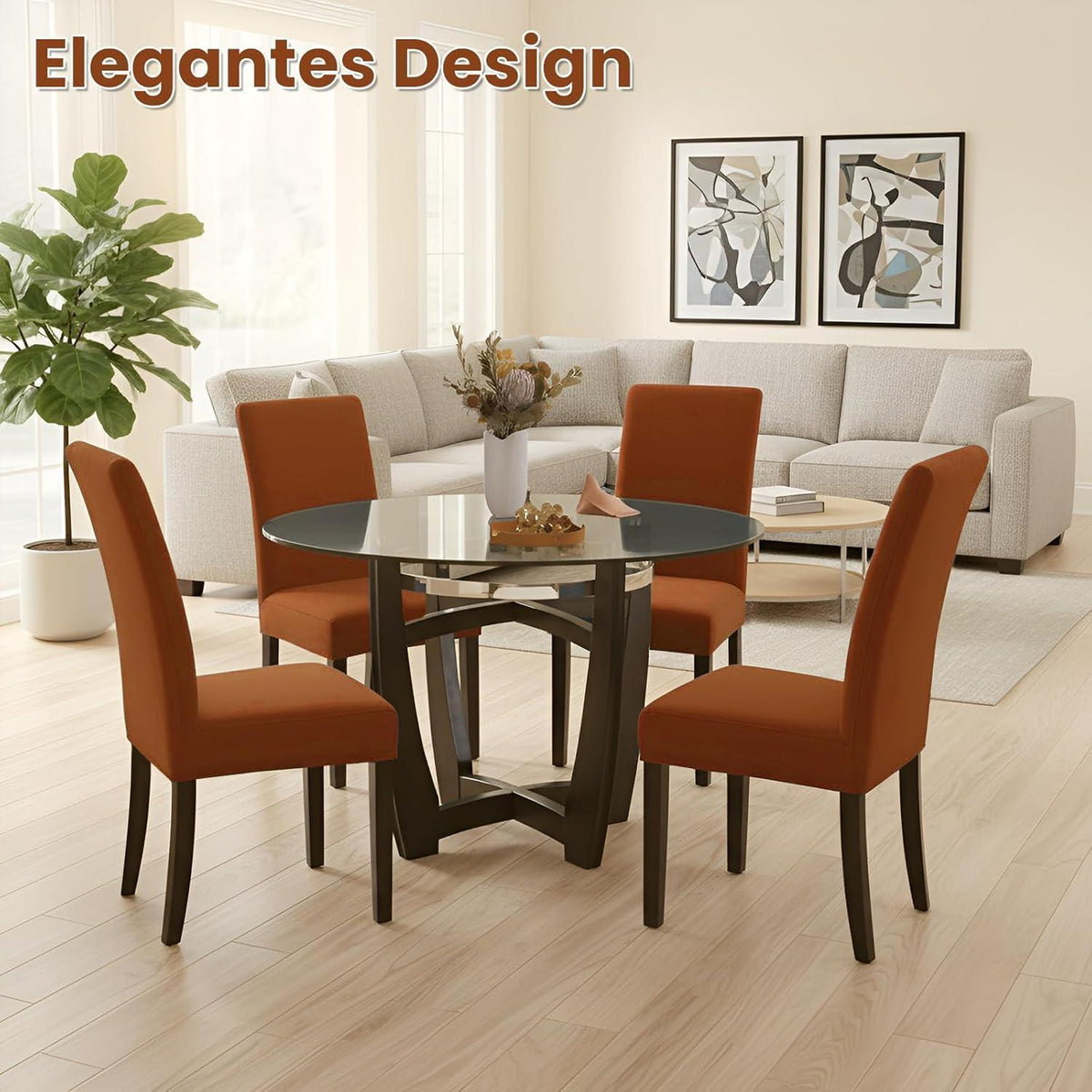 Samt Stuhlhussen 4er Set – Orange, Stretch & Waschbar