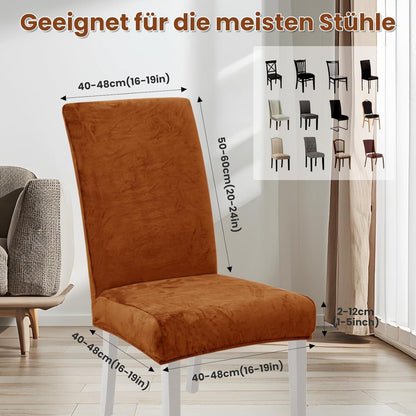 Samt Stuhlhussen 4er Set – Orange, Stretch & Waschbar