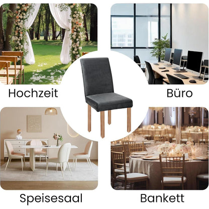 Samt Stuhlhussen 4er Set - Dunkelgrau, Stretch & Waschbar
