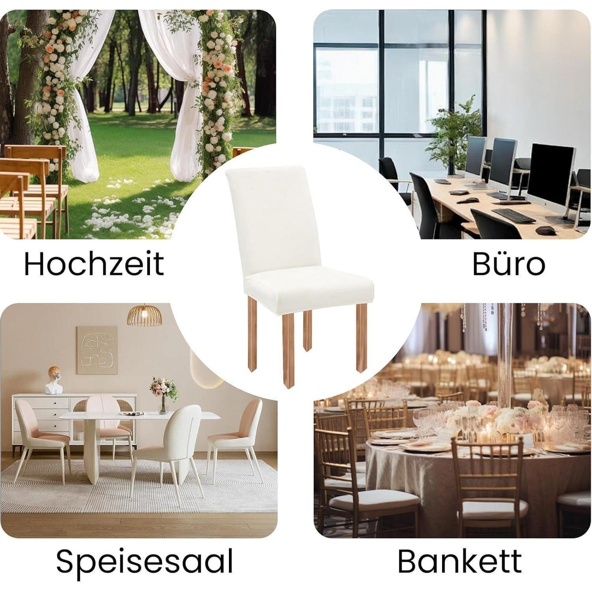 Samt Stuhlhussen 4er Set – Stretchbezug für Esszimmerstühle Weiß