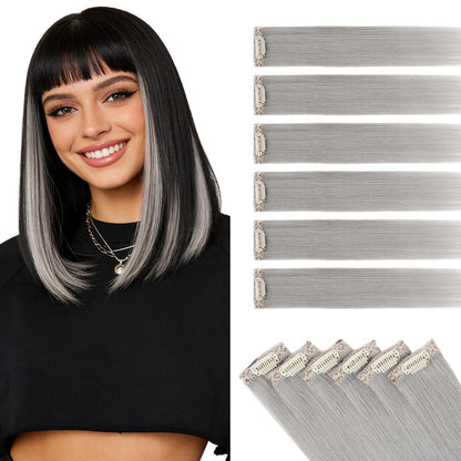 Echthaar Haarverlängerung Grau Balayage Clip-in 50cm