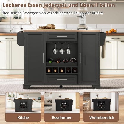 Küchenwagen mit Klappplatte & Weinregal – Schwarz