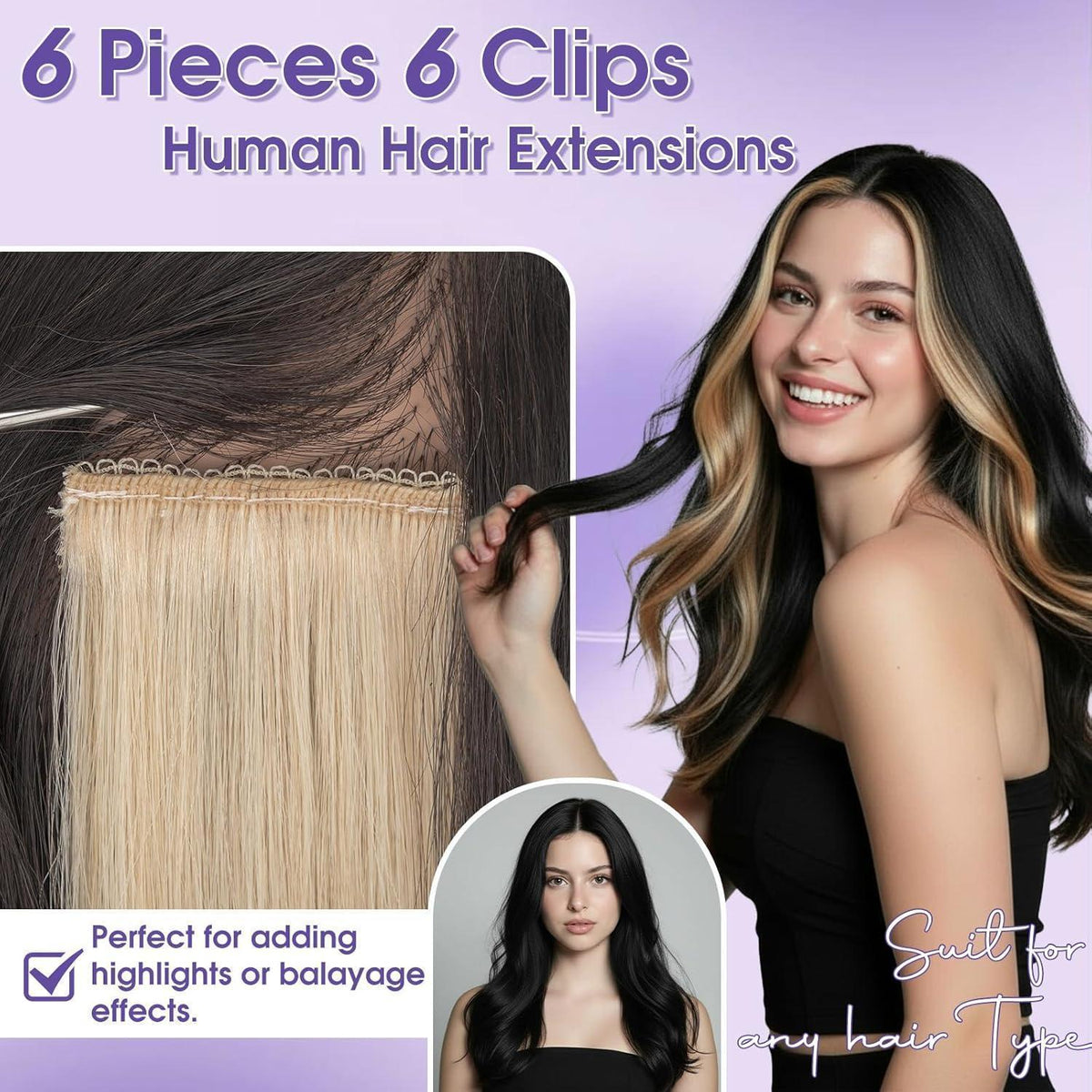 Echthaar Haarverlängerung Balayage Dunkelbraun/Hellbraun 55cm