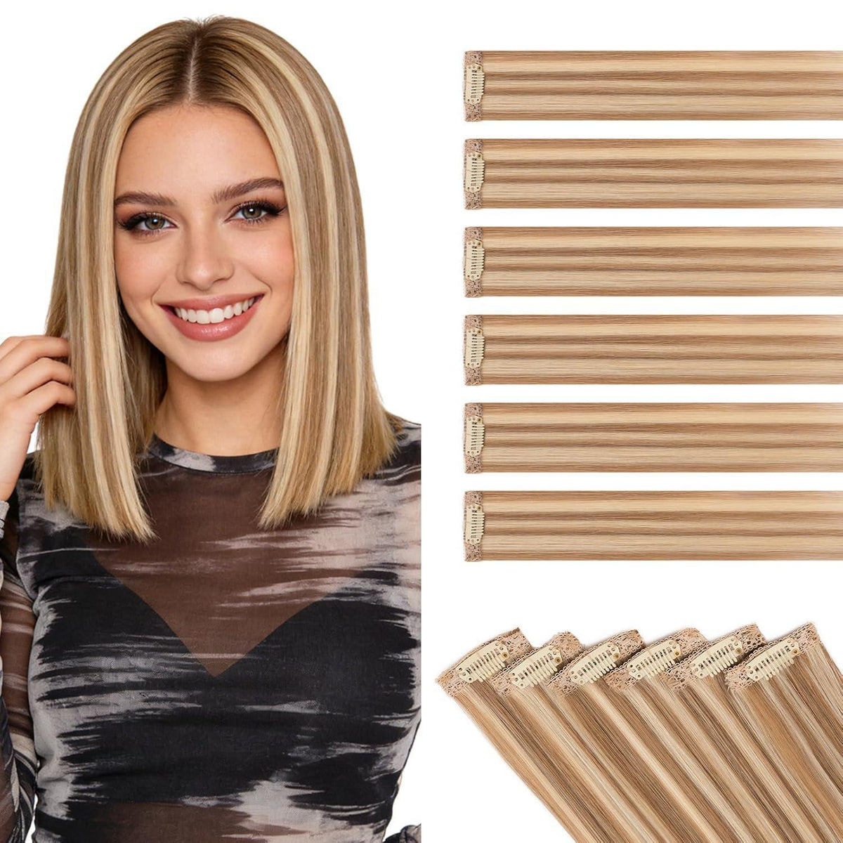 Echthaar Haarverlängerung Balayage Hellbraun/Blond 55cm