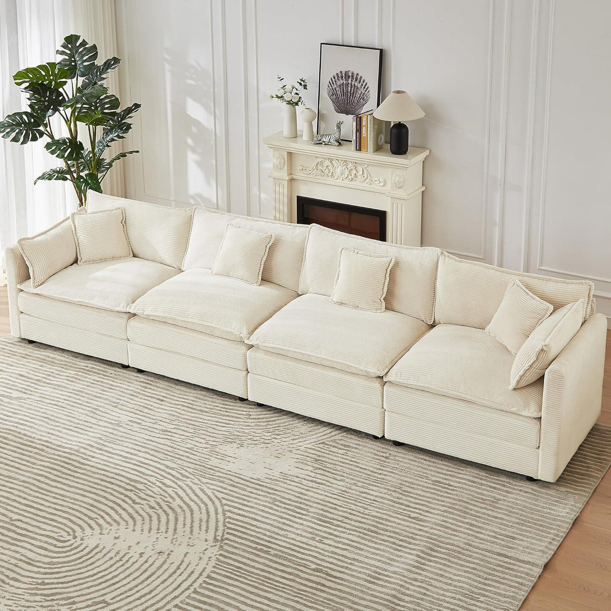 JIEXI Ecksofa mit Schlaffunktion – Beige Cord, Modern & Modular