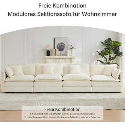 JIEXI Ecksofa mit Schlaffunktion – Beige Cord, Modern & Modular