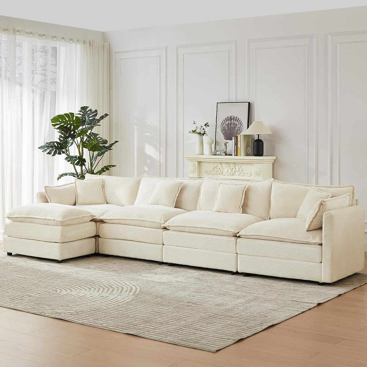 Modulares Ecksofa mit Schlaffunktion – Beige Cord L-Form