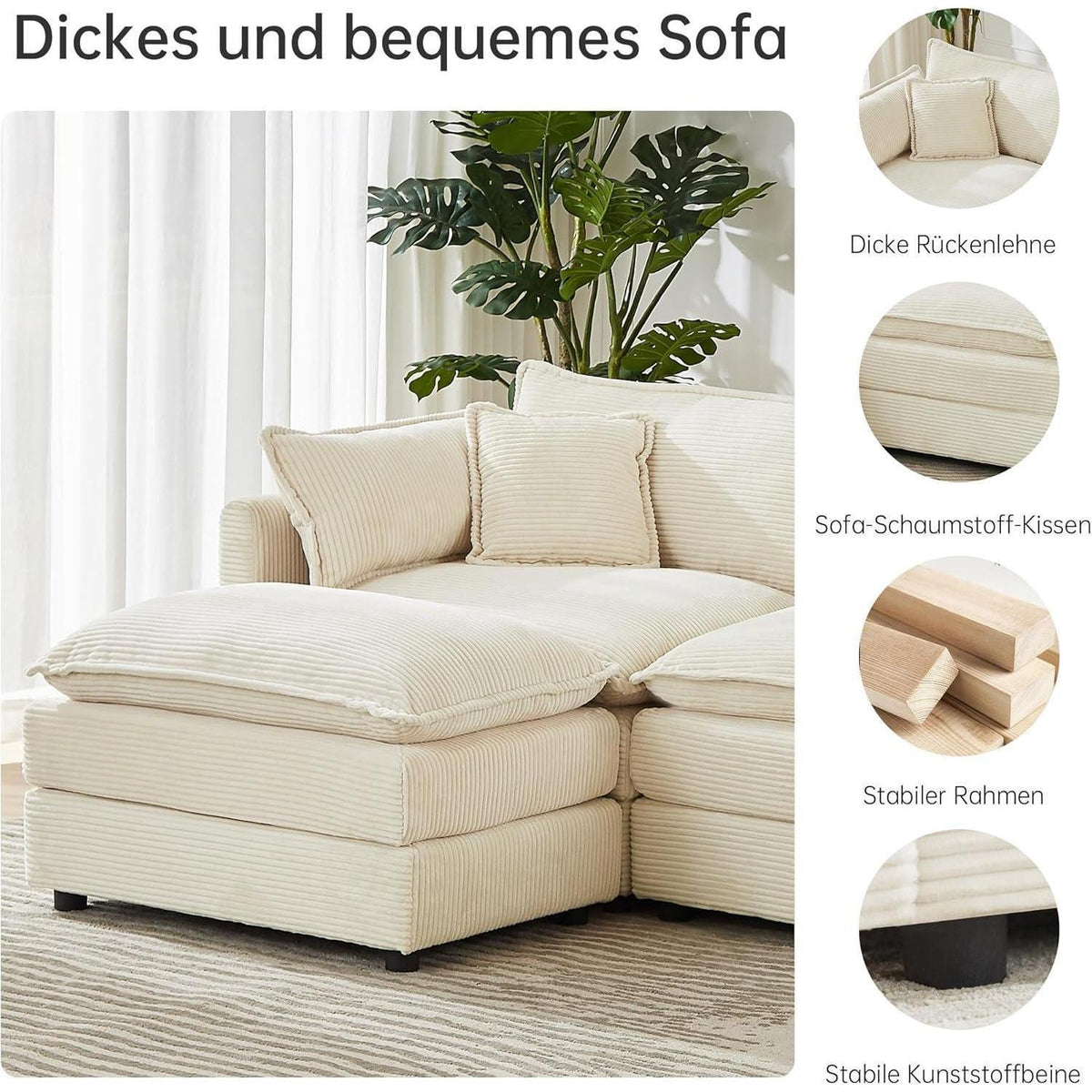 Modulares Ecksofa mit Schlaffunktion – Beige Cord L-Form