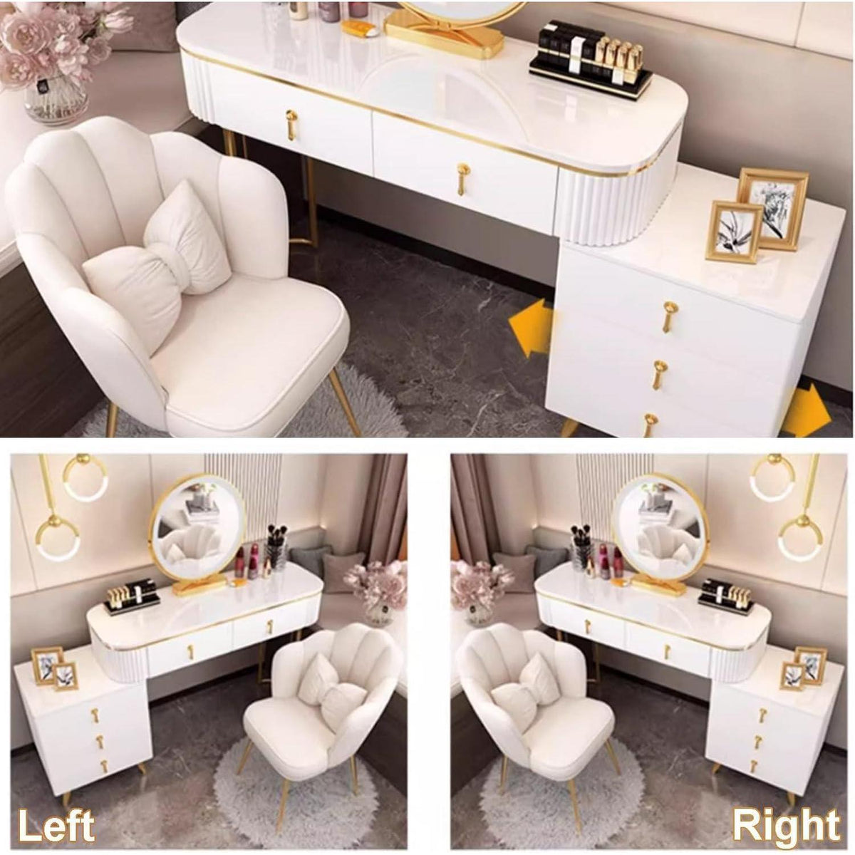 Schminktisch Set mit Spiegel & Stuhl – Grau, 80cm