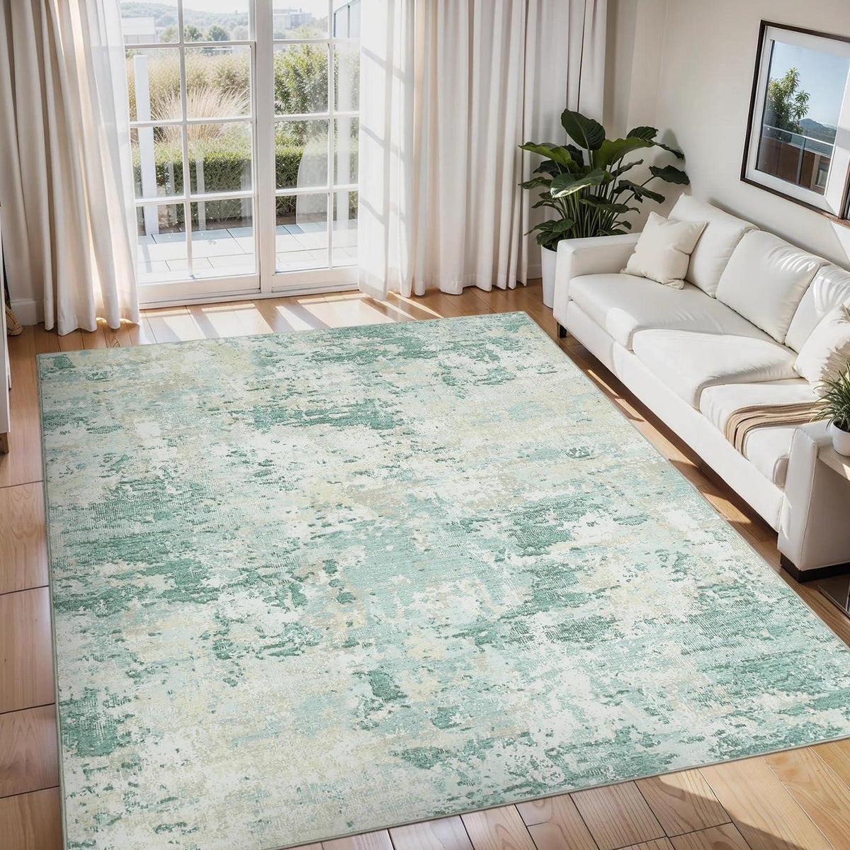 Abstrakter Teppich Grün 200x290 cm – Waschbar & Rutschfest