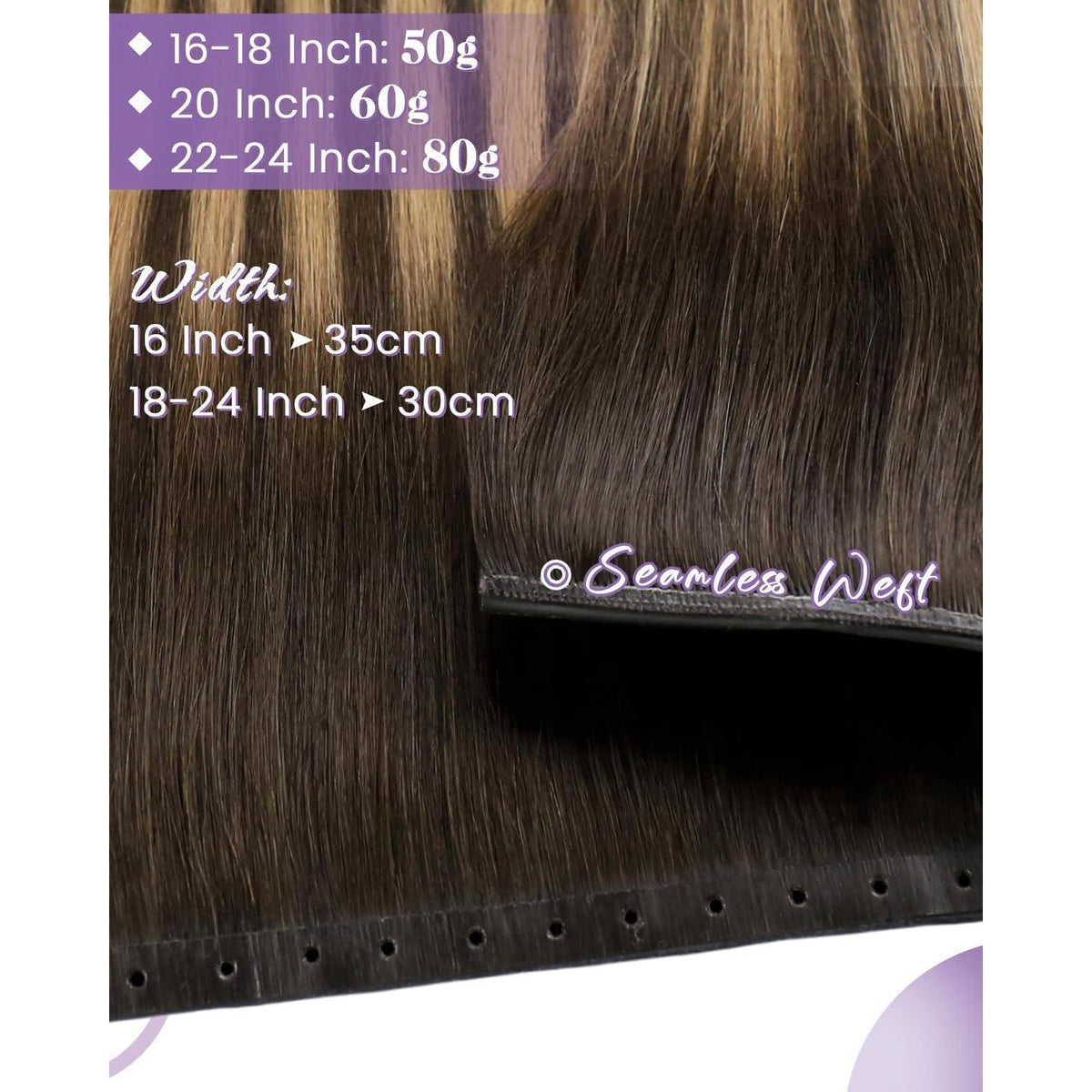 Echthaar Tressen Braun 60cm – Dunkelbraun Balayage Weft