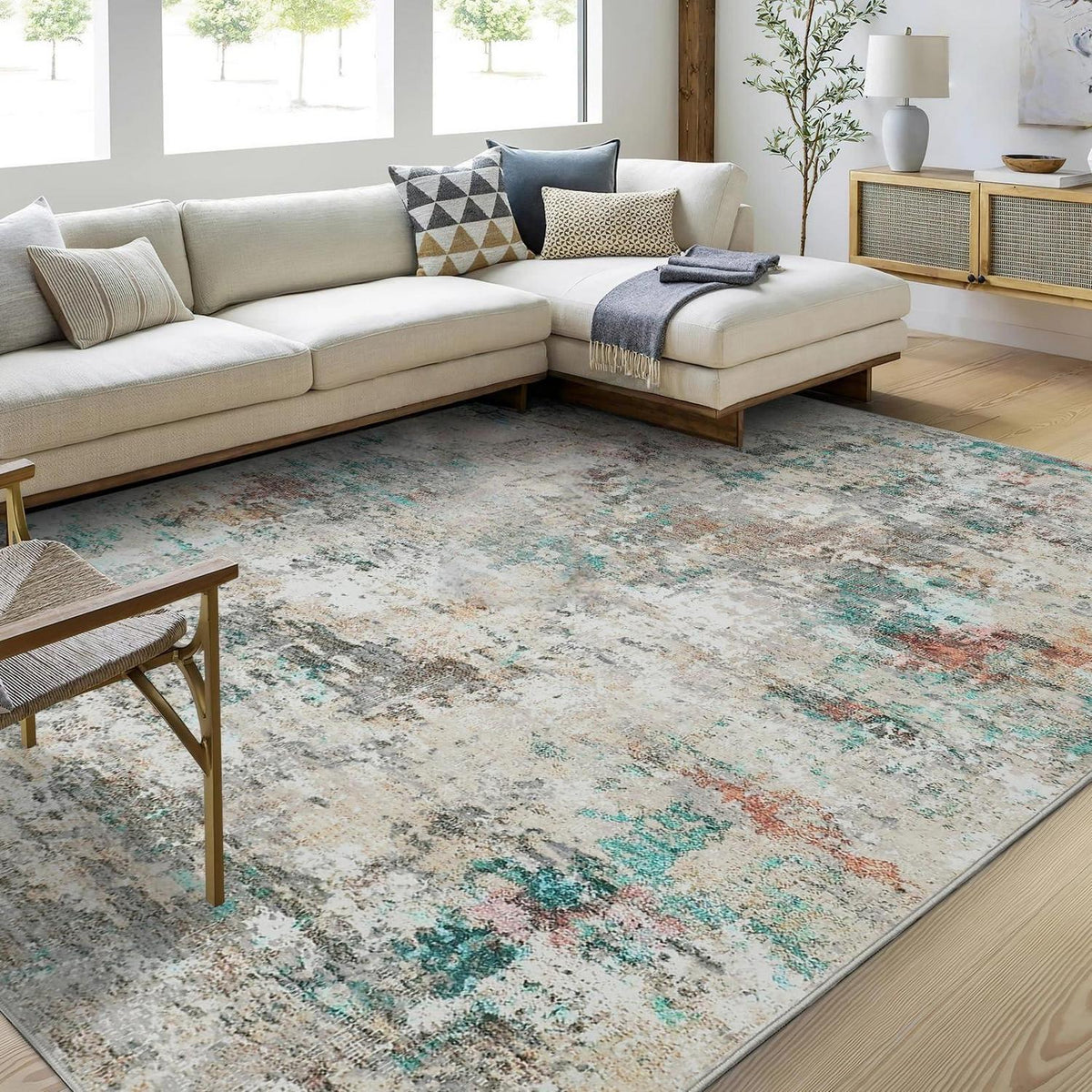 Abstrakter Teppich 200x290 cm – Bunt, Waschbar & Rutschfest