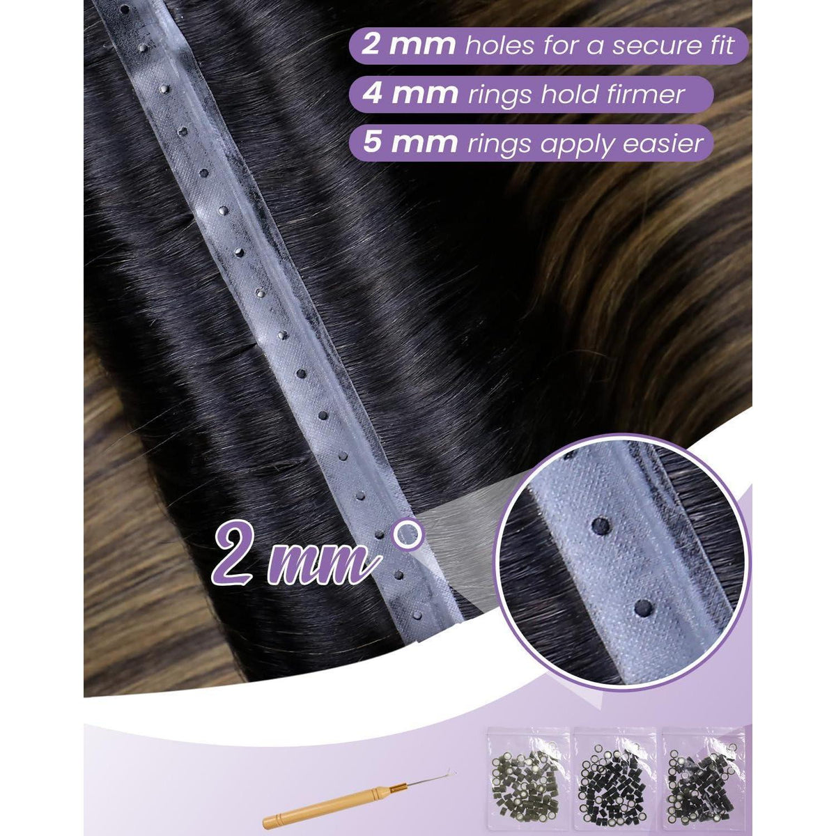 Echthaar Tressen Braun Balayage 60cm – Remy Weft Extensions