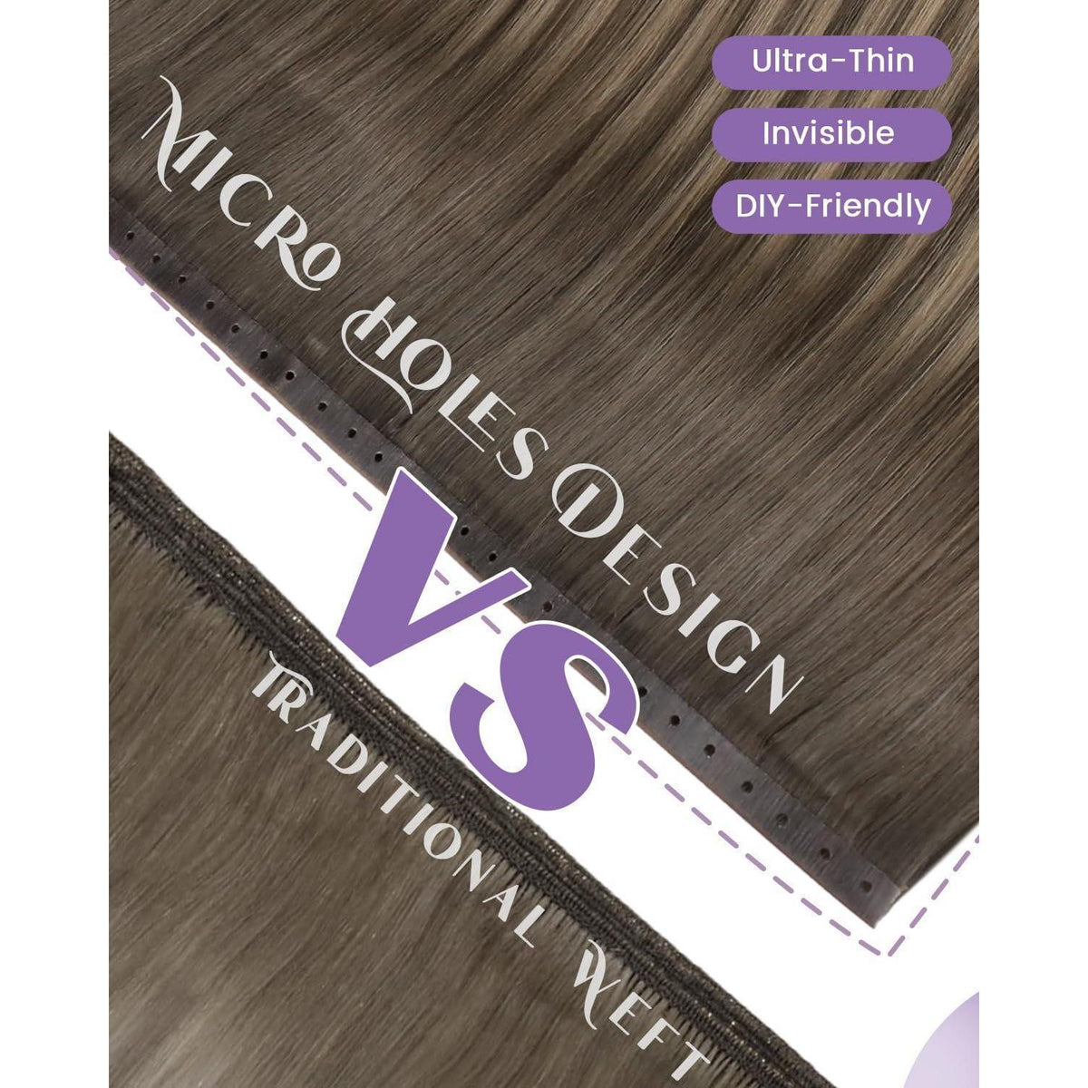 Echthaar Tressen Braun 60cm – Balayage Aschblond & Platinblond