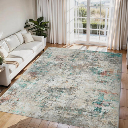 Abstrakter Teppich Wohnzimmer 160x230 cm, Kurzflor, Bunt & Waschbar