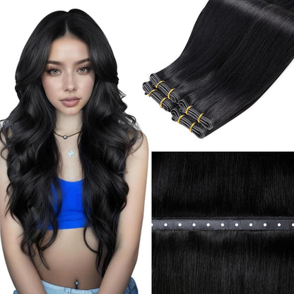 Echthaar Tressen 55cm – Schwarz, Butterfly Weft