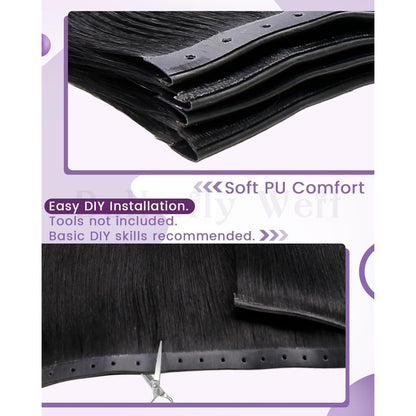 Echthaar Tressen 55cm – Schwarz, Butterfly Weft